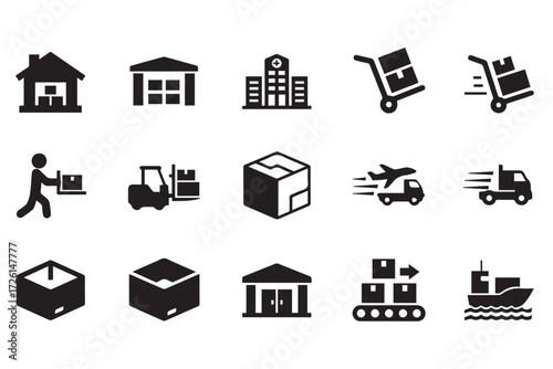 Collection of logistic and shipping icons isolated on Transparent Background