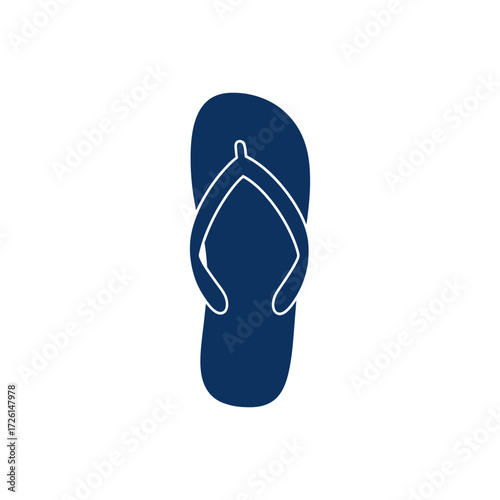 Single blue flipflop sits on white sand, evoking a sense of relaxation and vacation vibes on a bright, sunny day at the beach.