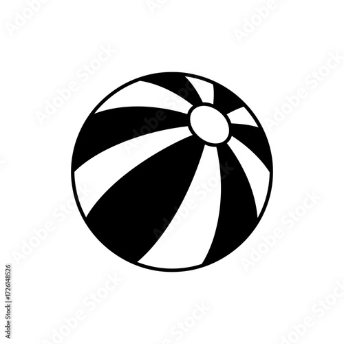 Striped beach ball floating playfully on clear blue water during summer vacation, creating a cheerful and carefree atmosphere.