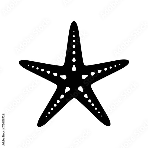 Black starfish silhouette with white dots resting on a white surface creates a simple, elegant, and minimalist design.