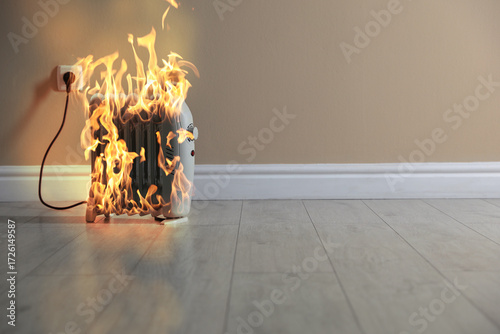 Canvas Print Burning heater in room, flames all over device