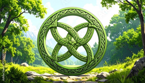Green Celtic knot in forest