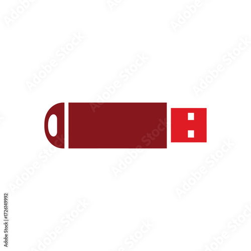 Red usb drive storing data securely, connecting to computer for file transfer in modern office, showcasing technology and efficiency.