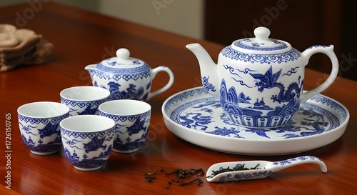 Wallpaper Mural Cultural Tea Ceremony, Traditional Teapot Set, Home Dining Table, Photography, Warm Ambiance, Close-up View, Heritage and Craftsmanship Torontodigital.ca