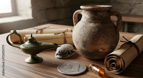 Wallpaper Mural Ancient Artifacts Discovery, Antique Items, Archaeological Site, Still Life, Indoor, Close-Up, Cultural Heritage Torontodigital.ca