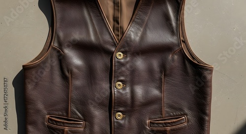 Wallpaper Mural Action-Packed Vintage Leather Vest Showcase, Urban Setting, Fashion Photograph, Stylish Environment, Close-Up View, Craftsmanship Concept Torontodigital.ca