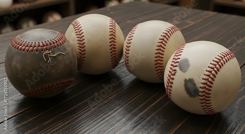 Wallpaper Mural Vintage Baseballs Collection, Indoor Sports Equipment, Rustic Environment, Close-Up View, Sports Memorabilia Torontodigital.ca