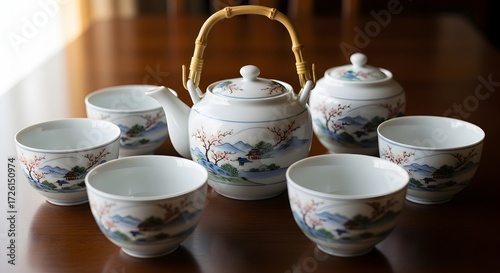 Wallpaper Mural Traditional Tea Ceremony, Teapot and Cups, Indoor Setting, Photography, Cultural Environment, Close-Up View, Serenity and Harmony Torontodigital.ca