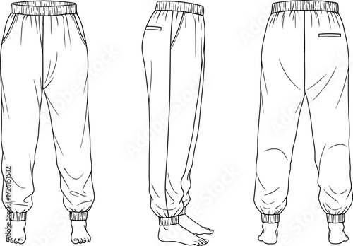Women's stylish casual blouse technical flat sketch vector illustration drawing design pattern with round neck, puffed sleeves, front pintucks, lace trim, and 