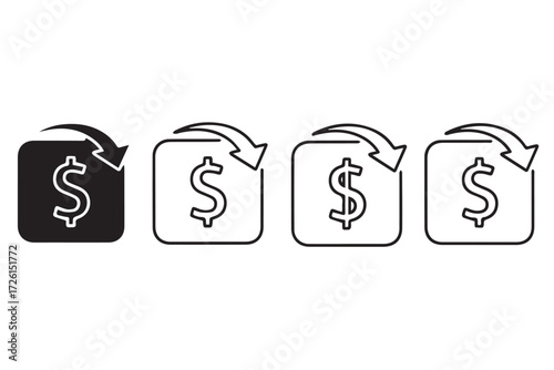Dollar sign with curved arrow icon representing currency exchange or transaction