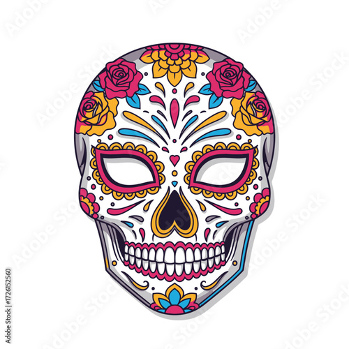 Colorful Sugar Skull Mask for Day of the Dead Celebration Design Element