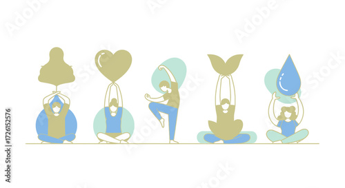 Mindfulness Meditation and Self Care Wellness Concepts Illustrations
