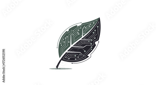 Green technology leaf circuit board logo design eco-friendly digital nature symbol