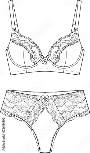 Set of three flowing maxi skirt technical flat sketch vector illustration bundle for women's apparel including tie-waist wrap styles and elasticated \