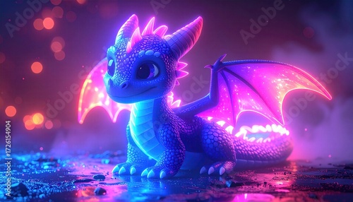 Enchanting Neon Dragon in a Mystical Realm of Vibrant Colors and Dreamy Atmosphere