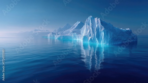 Majestic Iceberg Floating on Calm Ocean Waters Under a Bright Sky Reflecting Sunlight a Serene Arctic Landscape