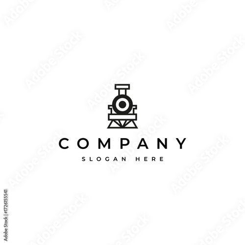 Ancient steam locomotive railroad logo with line art design style