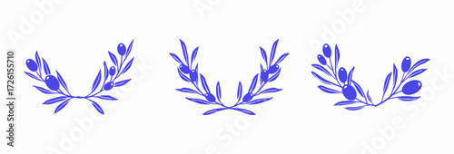 Clip Art of Olive Branch for olive oil logo or olive icon, hand drawn olive branch botanical herbs elements in vector format, floral olive frame and border	
