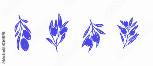 Clip Art of Olive Branch for olive oil logo or olive icon, hand drawn olive branch botanical herbs elements in vector format, floral olive frame and border	
