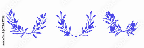 Clip Art of Olive Branch for olive oil logo or olive icon, hand drawn olive branch botanical herbs elements in vector format, floral olive frame and border	
