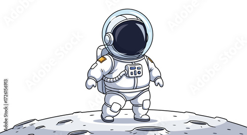 Cartoon Astronaut Standing on the Moon's Surface