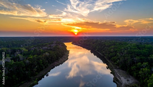 Fototapeta Naklejka Na Ścianę i Meble -  Serene sunset over a river