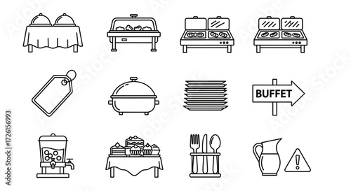 Elegant Buffet Line Icons for Event Planning and Restaurant Menus