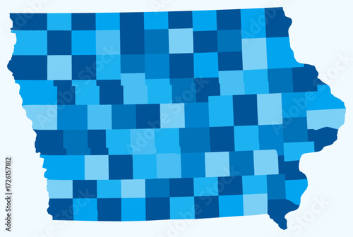 Map of Iowa with counties. Just a simple state border map with county division. Light blue color palette. Plain State of Iowa shape with administrative division. Vector illustration.