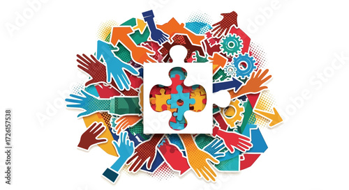 Diverse Hands Contributing to a Collaborative Puzzle
