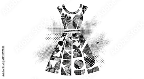 Abstract Black and White Geometric Patterned Dress Design