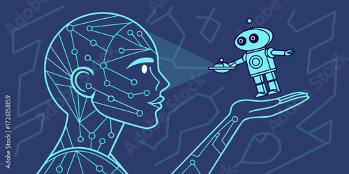 Futuristic Human Like AI Face Digital Art