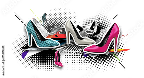 Stylish High Heels Collection with Abstract Graphic Elements