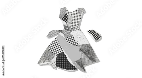 Abstract Collage Dress Design with Torn Paper