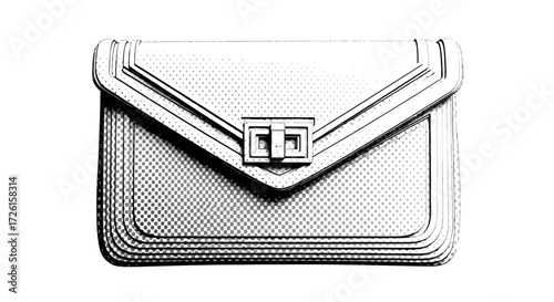 Stylish Handbag Illustration with Geometric Pattern and Metal Clasp