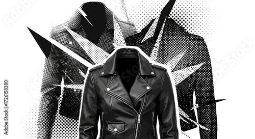 Black Leather Biker Jacket with Abstract Background