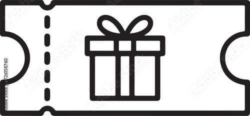 Simple line art icon of a gift voucher with a present box and ribbon