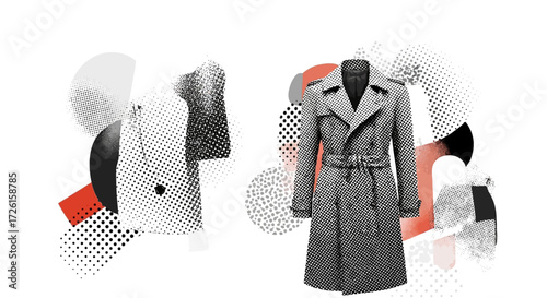 Stylish Trench Coats with Dotted Pattern and Abstract Shapes