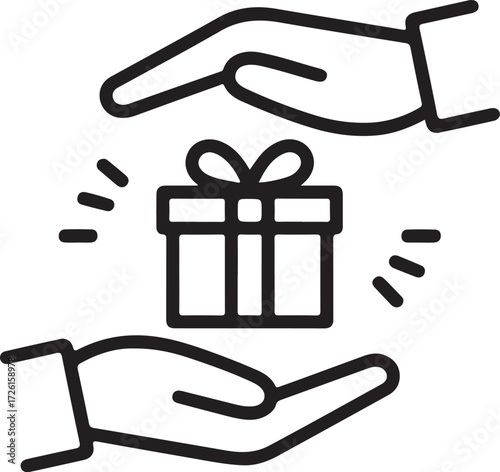 Two hands gently holding and protecting a gift box with sparkles