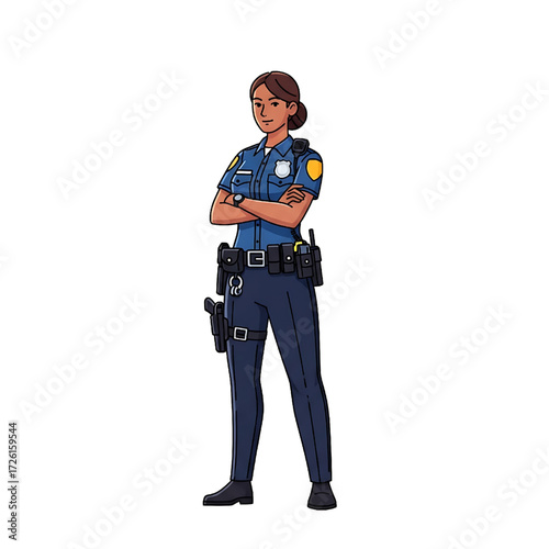 Strong Female Police Officer Character Illustration Confident Stance