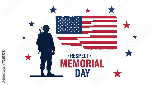 Memorial Day Silhouette of Soldier with American Flag