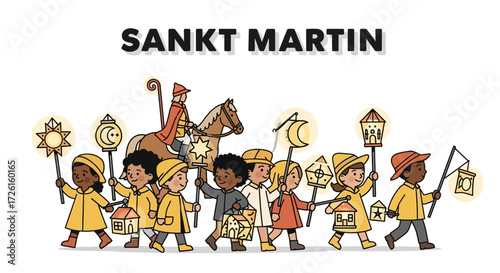 St. Martin's Day Procession: Children with Lanterns and St. Martin on Horseback