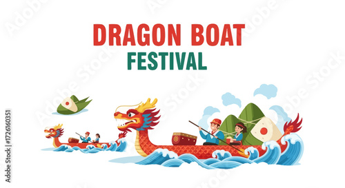 Dragon Boat Festival: Colorful Dragon Boats Racing on Water