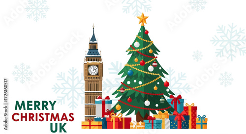 Festive Christmas Scene with Big Ben and Presents