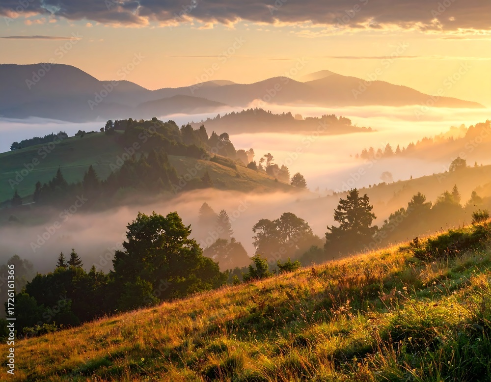 Obraz premium Misty Mountain Sunrise Panorama