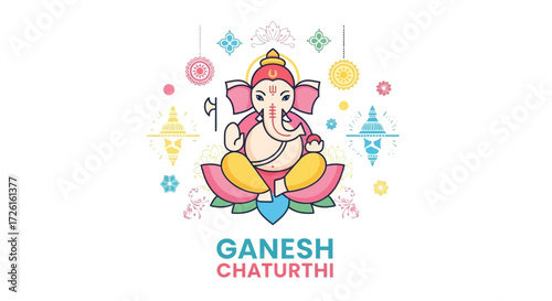 Colorful Line Art Illustration of Ganesha for Ganesh Chaturthi