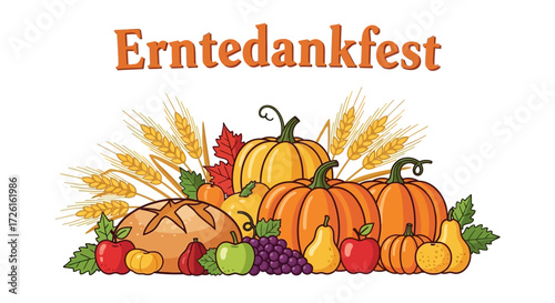 Erntedankfest Harvest Bounty: Pumpkins, Bread, and Autumn Fruits