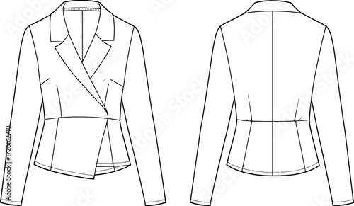 Women's stylish one-shoulder cropped bustier top technical flat sketch vector illustration drawing design pa