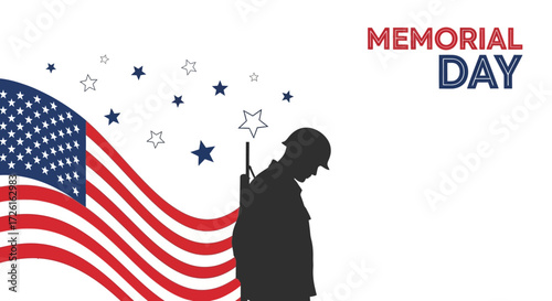 Memorial Day Silhouette of Soldier with American Flag