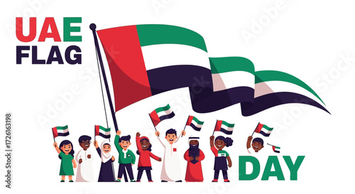 United Arab Emirates National Day Celebration with Flags and People