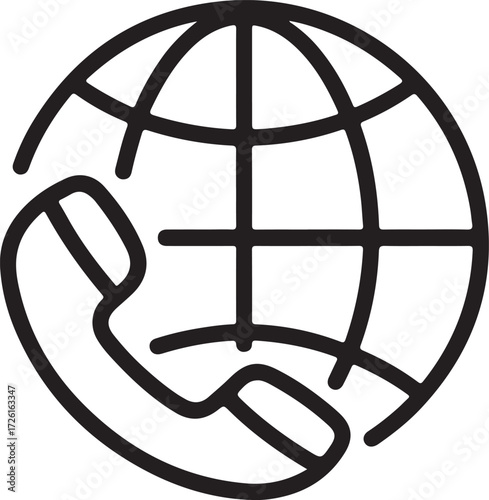 Global communication icon representing worldwide phone connection and international contact